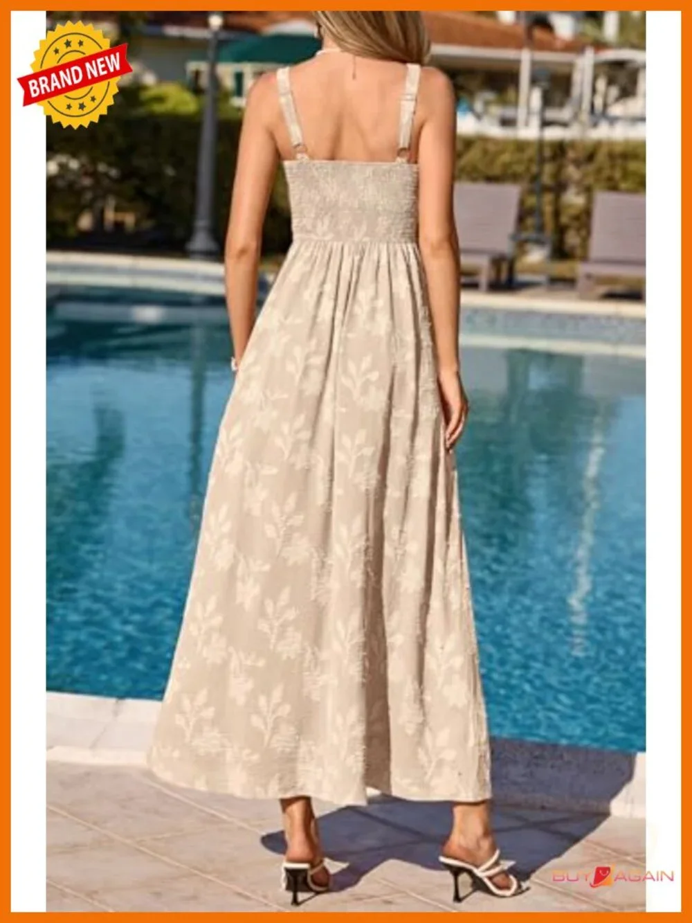 Womens Sleeveless Square Neck Jacquard Boho Maxi Dress with Pockets